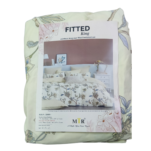 Fitted King Size Floral Printed Bedsheet Set  04